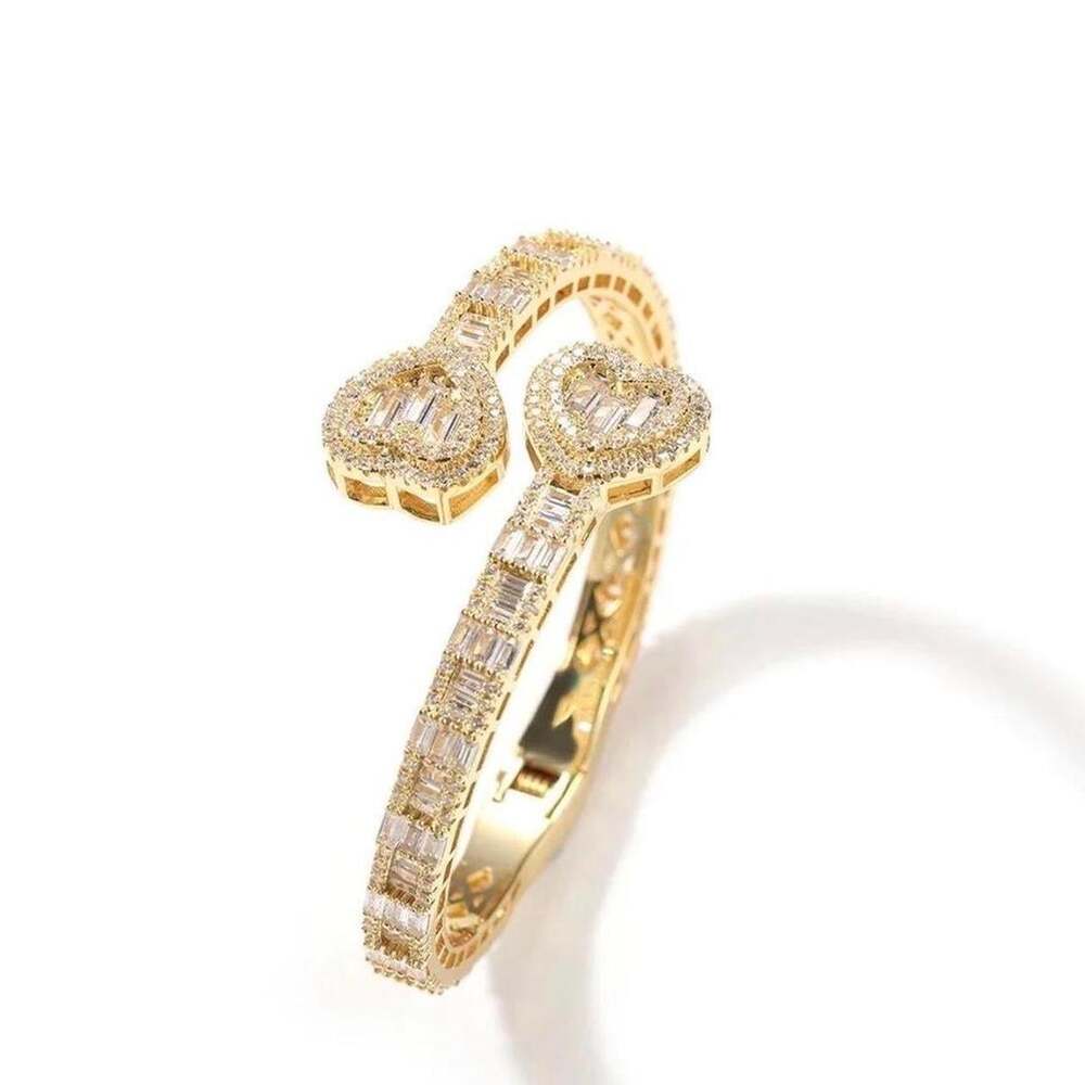 Gold Heart Diamond Bangle Bracelet 7inch